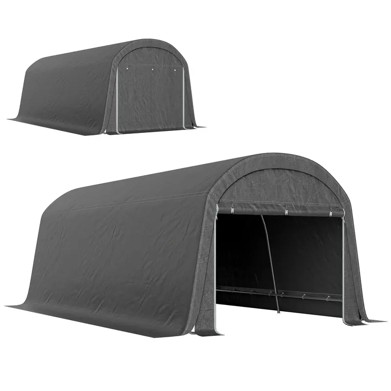 10' X 20' Portable Shed With Roll-Up Zipper Door, Dark Grey 1