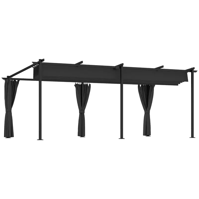 10' X 20' Retractable Pergola With Sidewalls, Upf30+, Dark Grey 1