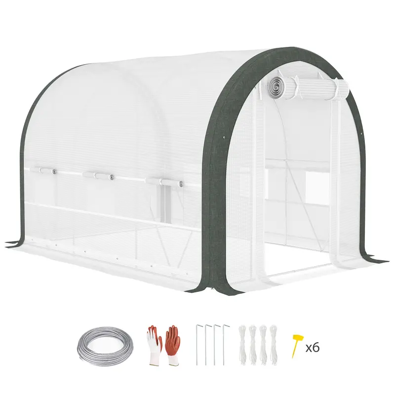 10' X 6.6' X 6.6' Walk-In Tunnel Greenhouse With 6 Windows, White 1