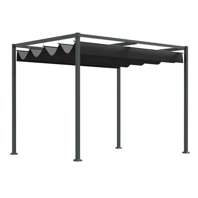 10' X 7' Retractable Pergola Canopy, Outdoor Sun Shade, Black 1