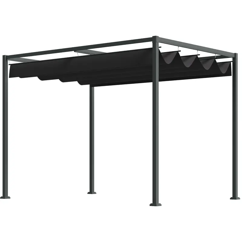 10' X 7' Retractable Pergola Canopy, Outdoor Sun Shade, Black 2