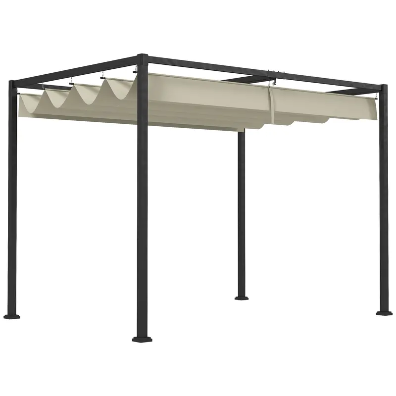 10' X 7' Retractable Pergola Canopy, Outdoor Sun Shade, Cream White 1