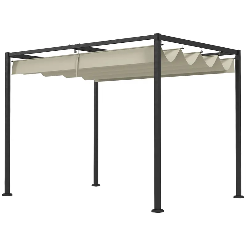 10' X 7' Retractable Pergola Canopy, Outdoor Sun Shade, Cream White 2