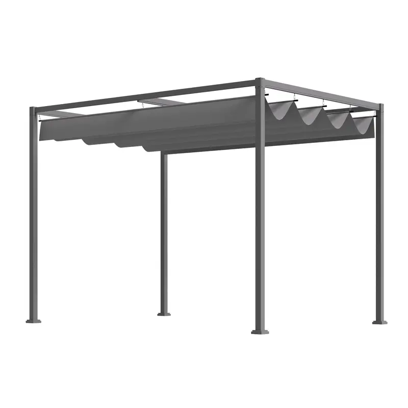 10' X 7' Retractable Pergola Canopy, Outdoor Sun Shade, Grey 1