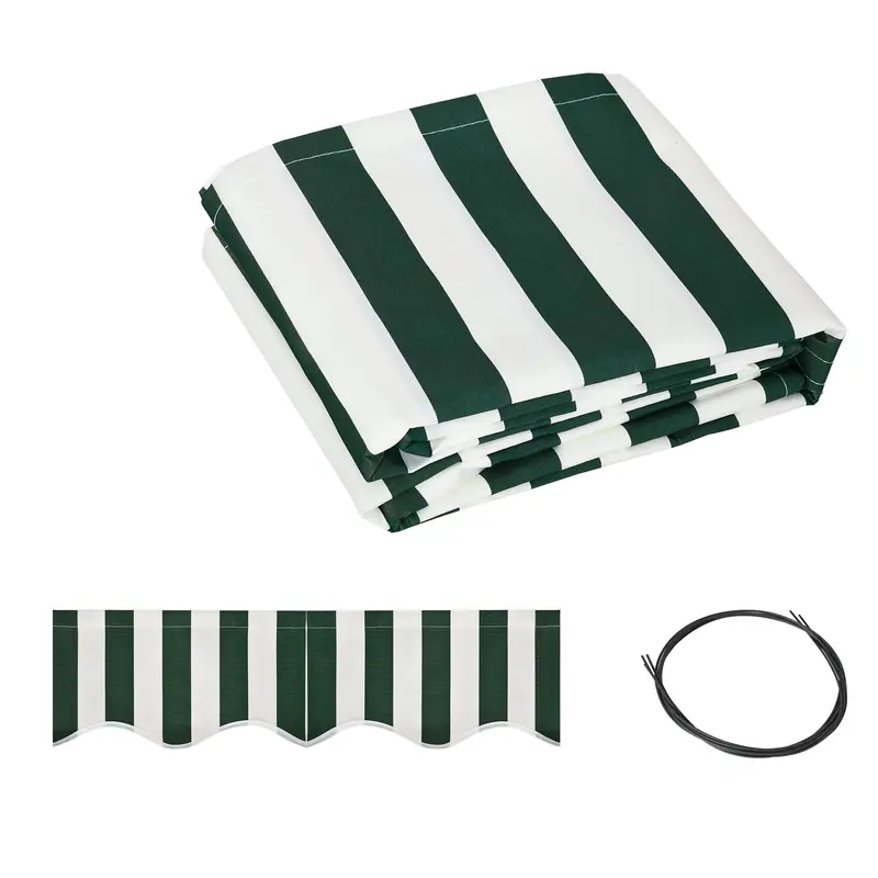 10' X 8' Retractable Awning Fabric Replacement, 280Gsm Uv Resistant Fabric, Green And White 1