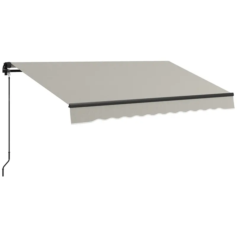 10' X 8' Retractable Awning With Manual Crank, 280Gsm Uv Resistant Fabric And Aluminum Frame, Light Grey 1