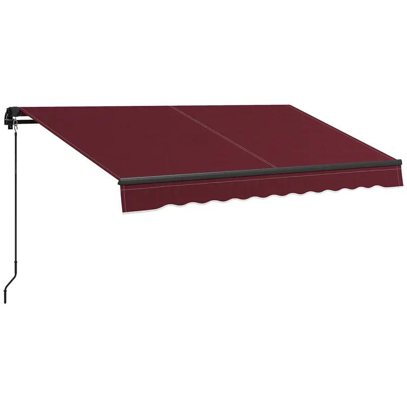 10' X 8' Retractable Awning With Manual Crank, 280Gsm Uv Resistant Fabric And Aluminum Frame, Wine Red 1