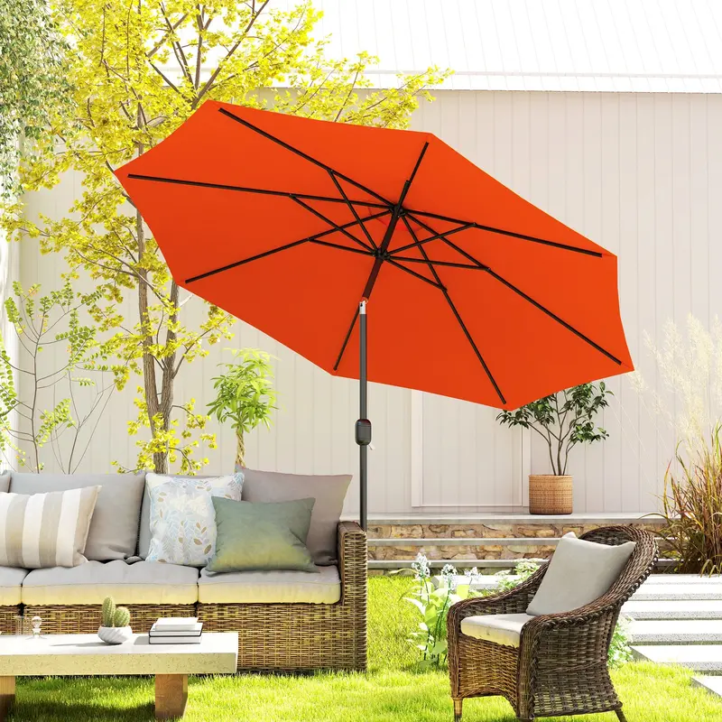 10' X 8' Round Market Umbrella With Crank And Tilt, Orange 2