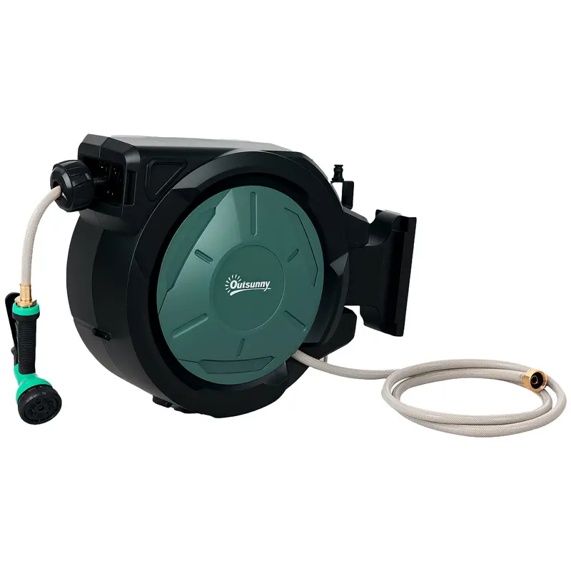 100Ft Retractable Garden Hose Reel With 7 Function Sprayer Nozzle & Any Length Lock, Black 1