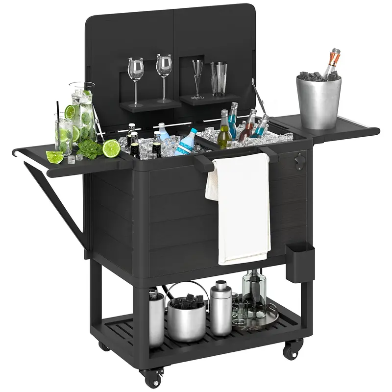 104 Quart Patio Cooler With Wheels And Bottle Opener, Black 1