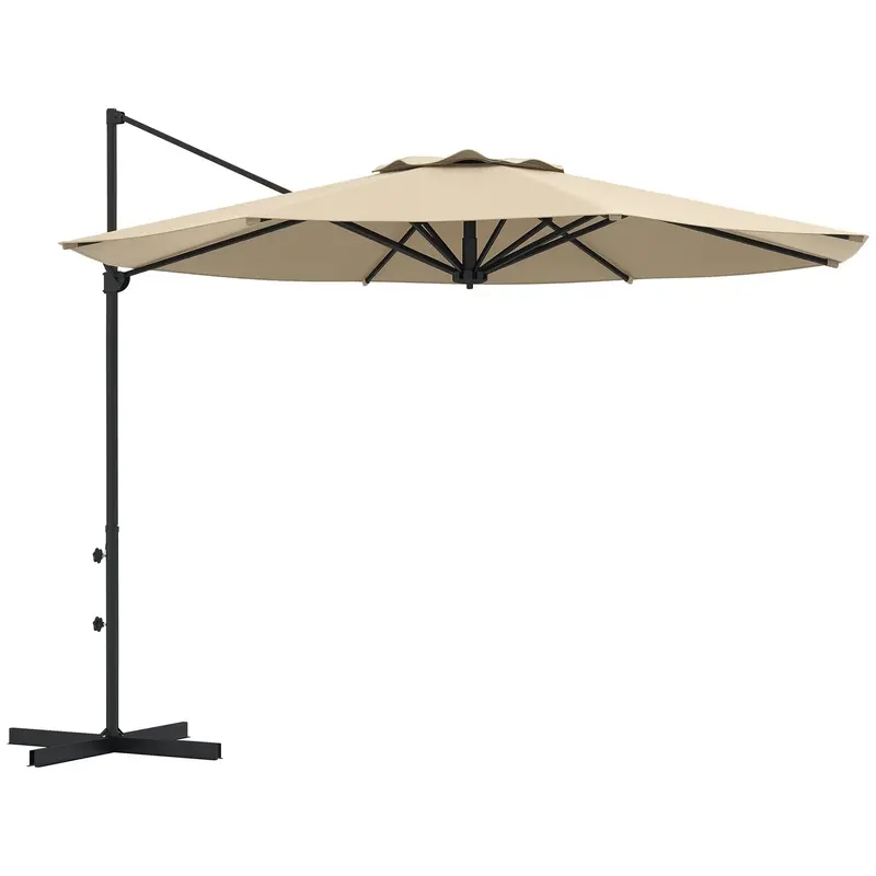 10Ft Cantilever Patio Umbrella With 360° Rotation And Tilt, Khaki 1