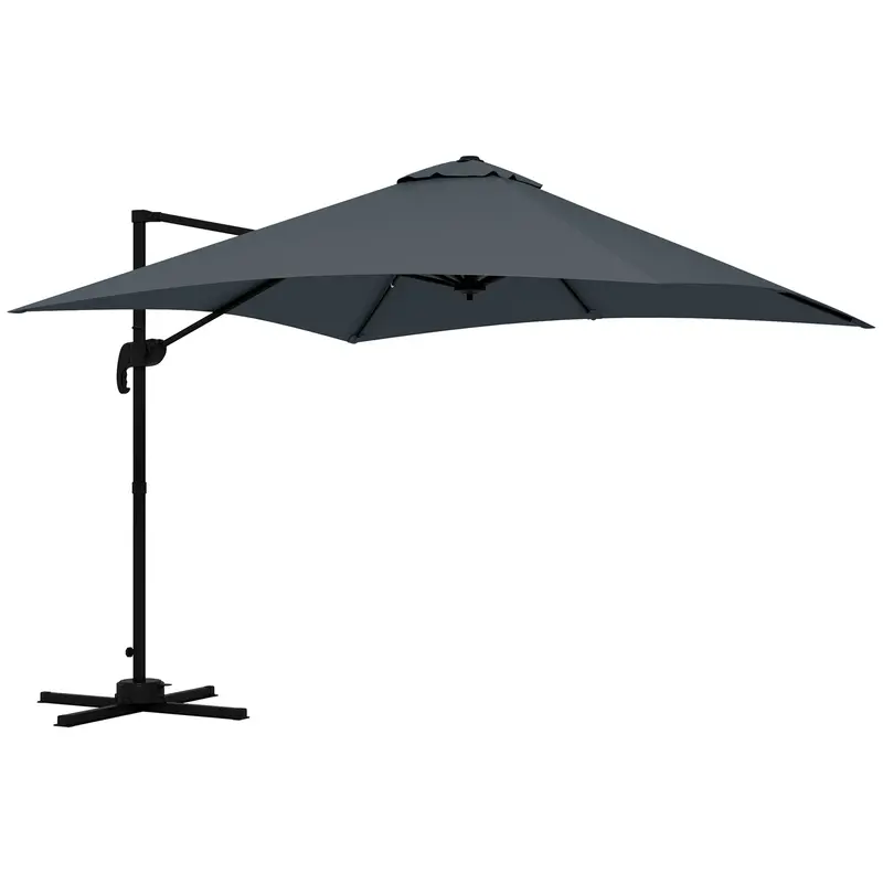 10'X 10' Square Cantilever Umbrella With 4 Adjustable Angle And Rotation, Dark Grey 2