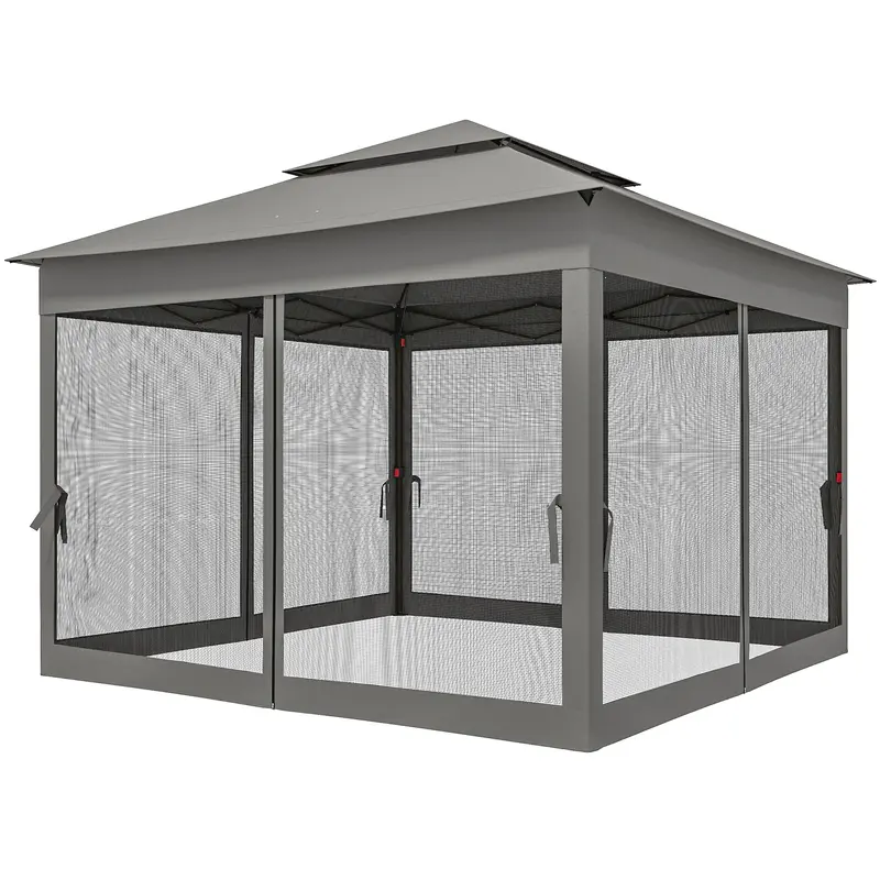 11' X 11' Pop Up Canopy With 2-Tier Top And Zipper Netting, Dark Grey 1