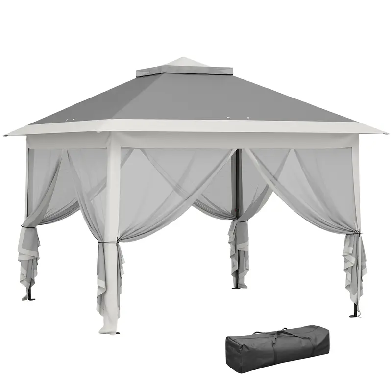 11' X 11' Pop Up Canopy With Double Roof And Mesh Sidewalls, Dark Grey 1