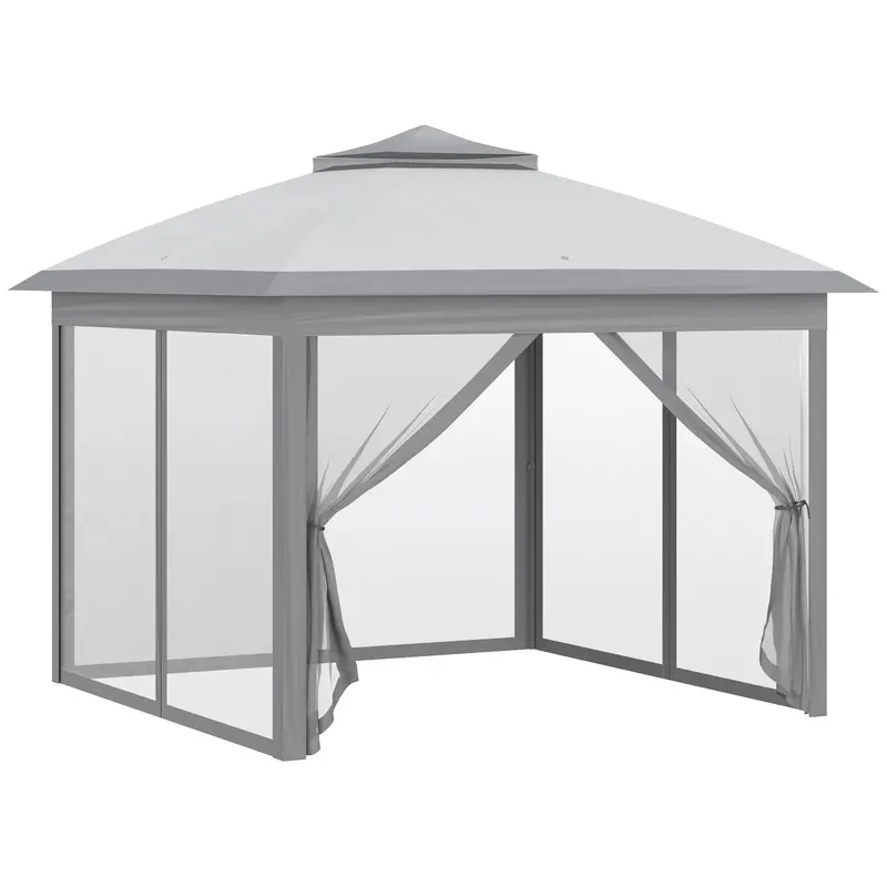 11' X 11' Pop Up Canopy With Double Roof And Mesh Sidewalls, Light Grey 2