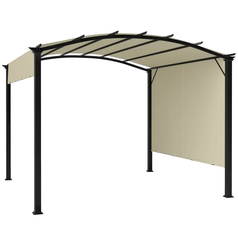 11' X 11' Retractable Pergola Canopy With Arched Metal Frame, Beige 1