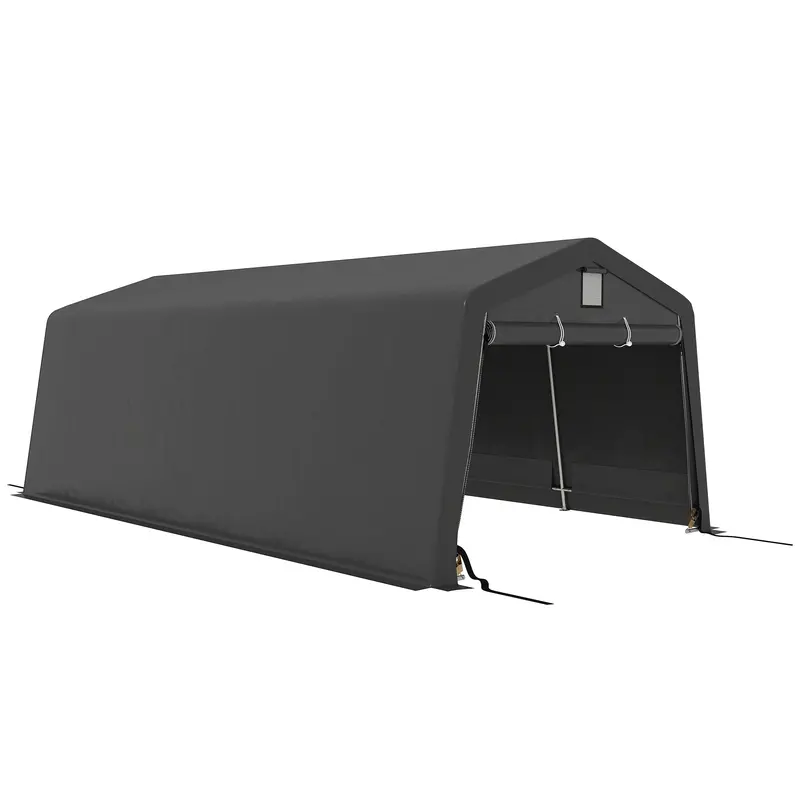 11' X 20' Heavy Duty Carport With 2 Ventilation Windows And Large Door, Dark Grey 1