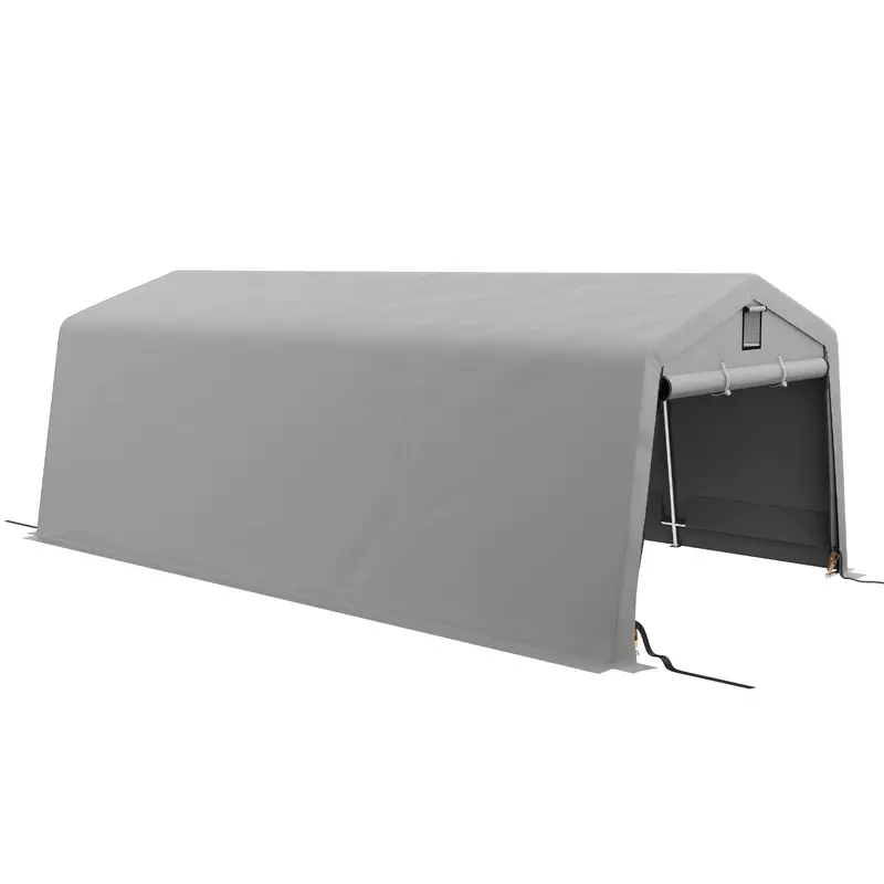 11' X 20' Heavy Duty Carport With 2 Ventilation Windows And Large Door, Grey 1
