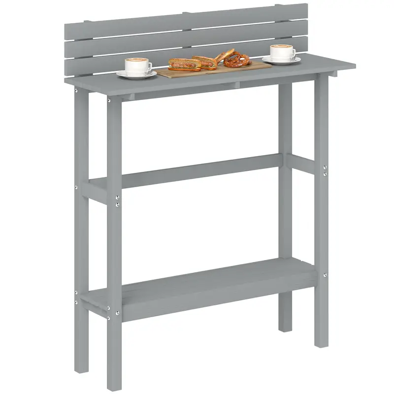 110Hcm Rectangle Outdoor Bar Table With Built-In Footrest & Slatted Top For Garden, Grey 1