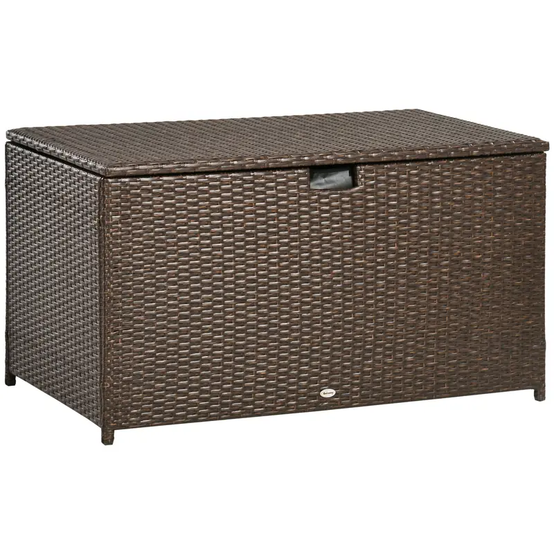 113 Gallon Outdoor Storage Box, Waterproof Pe Rattan Deck Storage Container, Brown 1