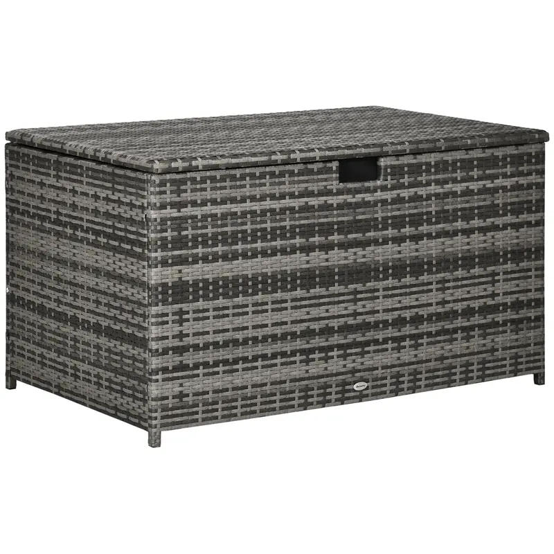 113 Gallon Outdoor Storage Box, Waterproof Pe Rattan Deck Storage Container, Grey 1