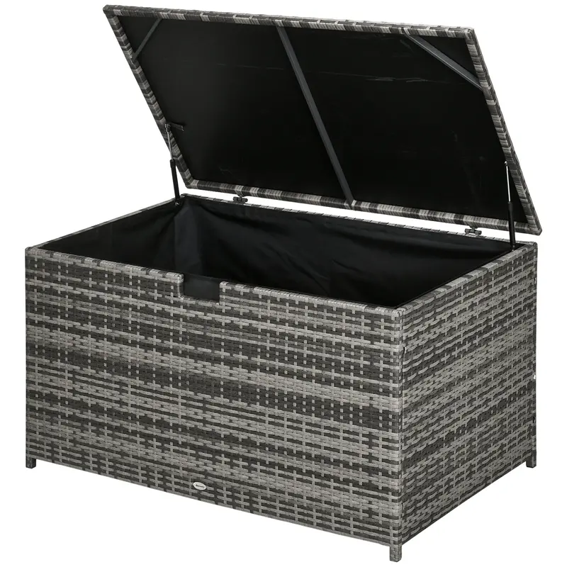 113 Gallon Outdoor Storage Box, Waterproof Pe Rattan Deck Storage Container, Grey 2