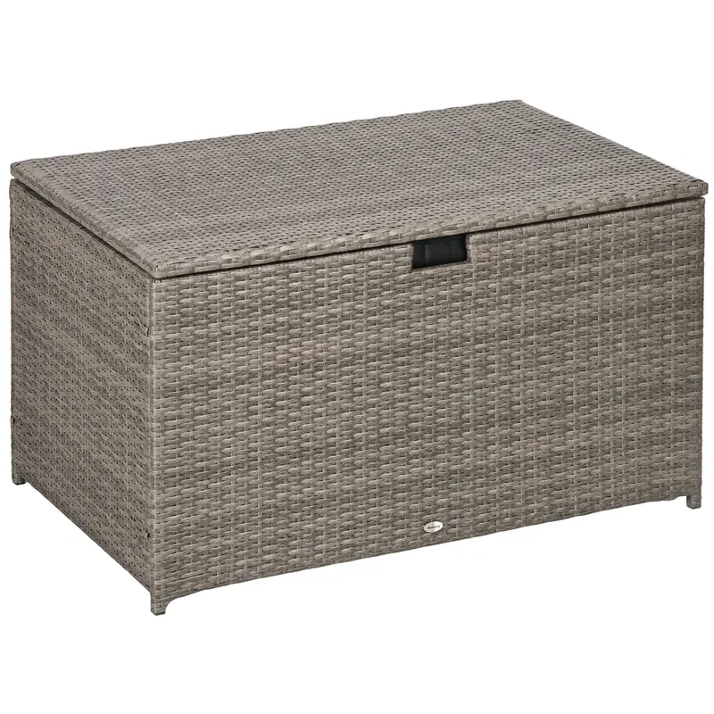 113 Gallon Outdoor Storage Box, Waterproof Pe Rattan Deck Storage Container, Mixed Grey 1