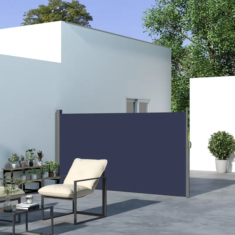118" X 63" Retractable Side Awning With Uv & Wind Protection, Dark Blue 1
