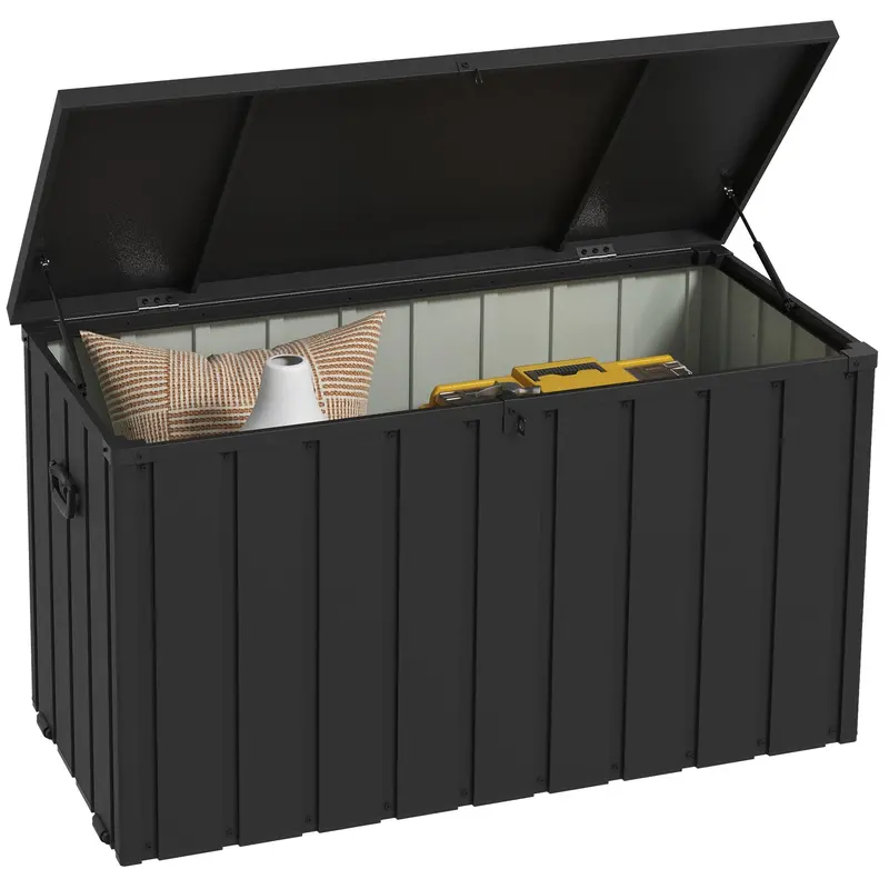 119 Gallon Galvanized Steel Deck Box With Wheels And Handles, Dark Grey 1