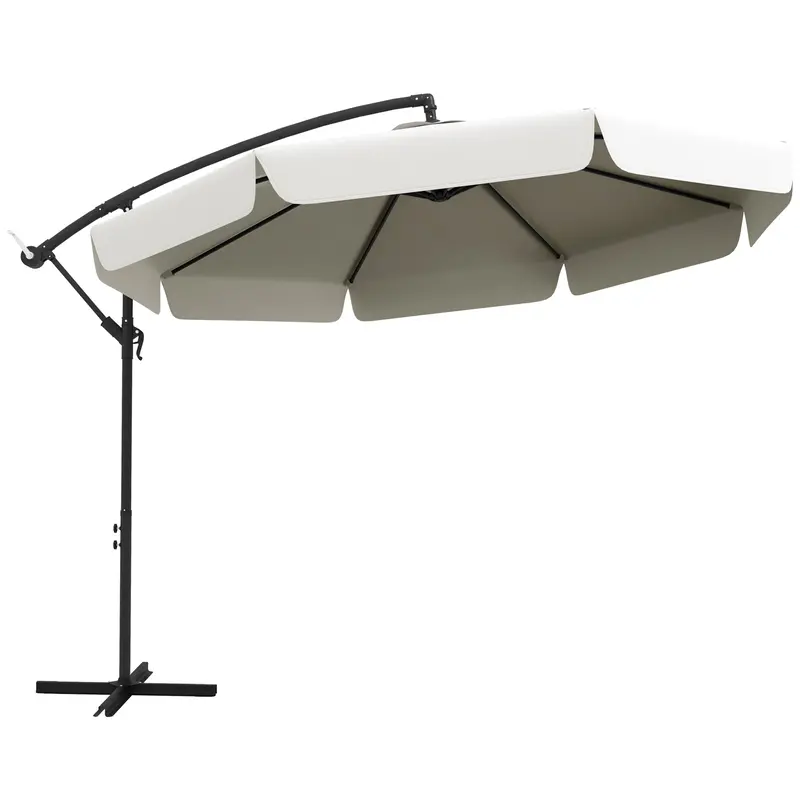 11Ft Offset Hanging Patio Umbrella With Easy Tilt And Cross Base, Cream White 1