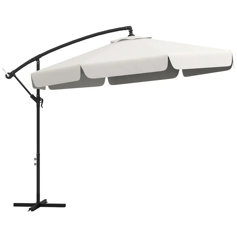 11Ft Offset Hanging Patio Umbrella With Easy Tilt And Cross Base, Cream White 2