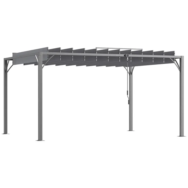 12.8' X 9.7' Outdoor Pergola With Retractable Roof And Ground Stakes, Grey 1