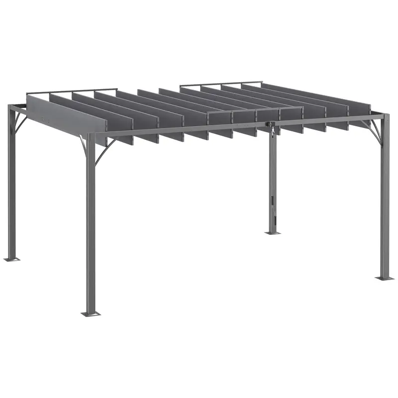 12.8' X 9.7' Outdoor Pergola With Retractable Roof And Ground Stakes, Grey 2