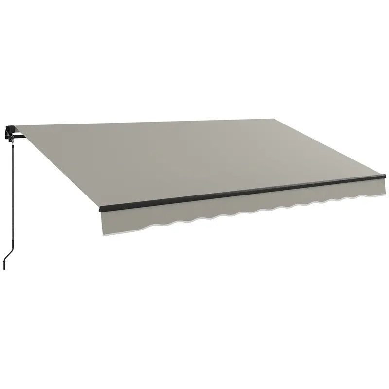 12' X 10' Retractable Awning With Manual Crank, 280Gsm Uv Resistant Fabric And Aluminum Frame, Light Grey 1