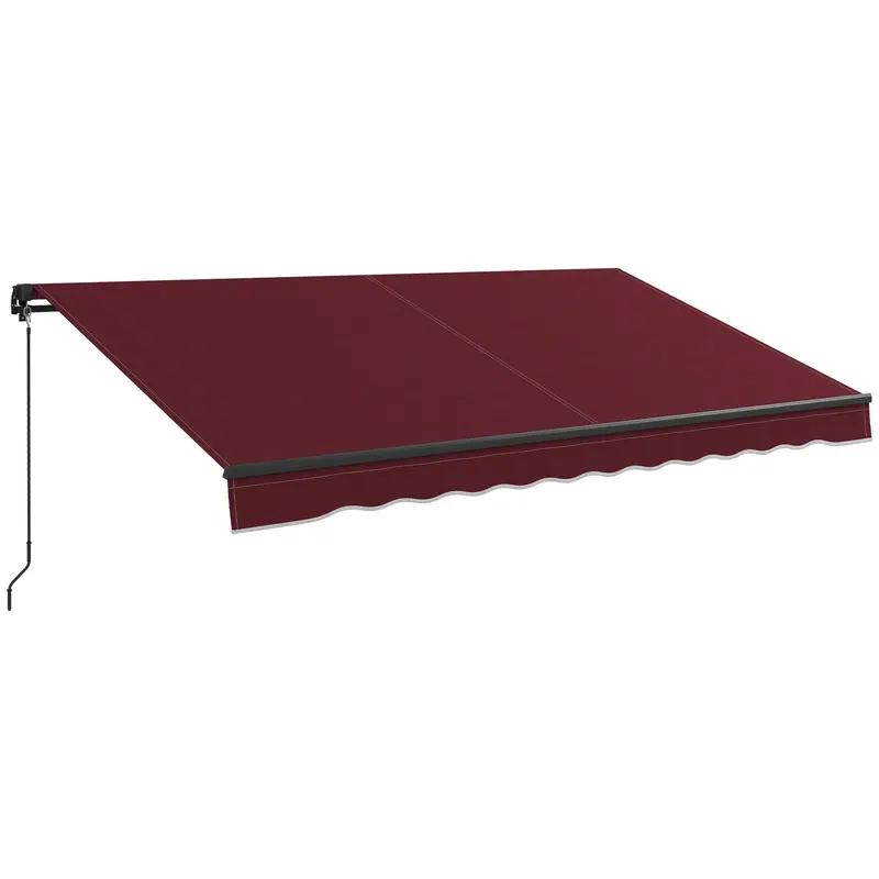 12' X 10' Retractable Awning With Manual Crank, 280Gsm Uv Resistant Fabric And Aluminum Frame, Wine Red 1