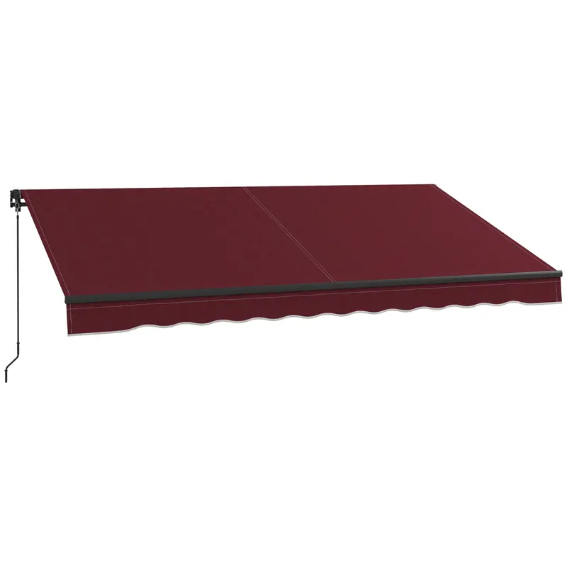 12' X 10' Retractable Awning With Manual Crank, 280Gsm Uv Resistant Fabric And Aluminum Frame, Wine Red 2