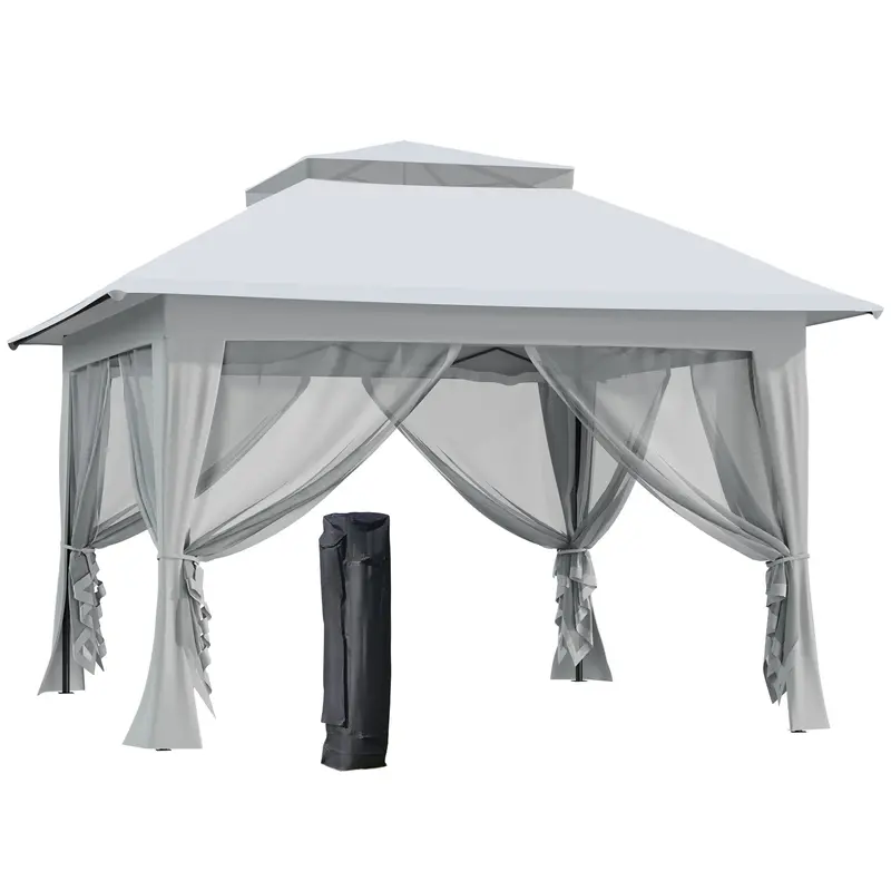 12' X 12' Foldable Party Tent With Steel Frame & Roller Bag, Light Grey 1