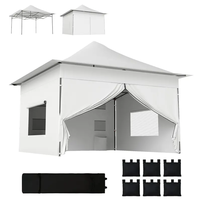 12 X 12 Ft Pop Up Canopy Tent With Sidewalls And Wheeled Bag, Silver 1