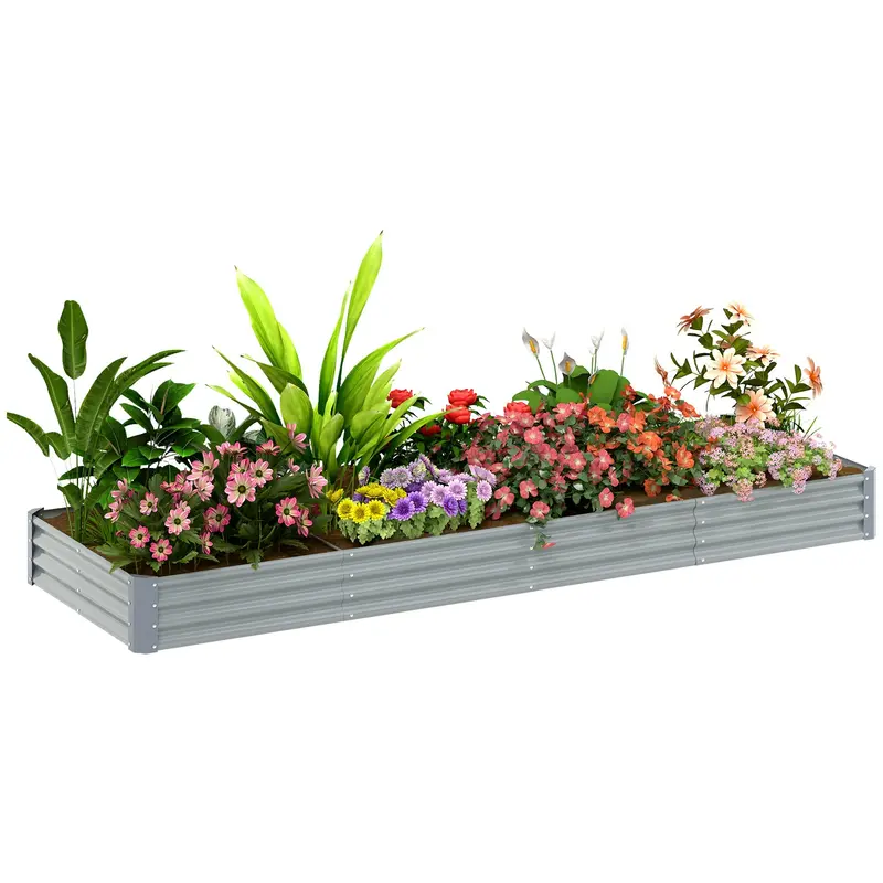 12' X 4' X 1' Galvanized Raised Garden Bed With Open Bottom, Silver 1