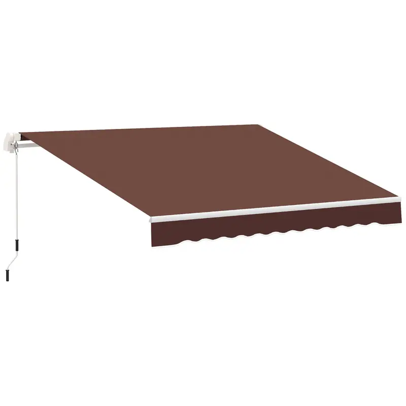 12' X 8' Retractable Patio Awning With Manual Crank, Uv & Water-Resistant Fabric And Aluminum Frame, Coffee 1