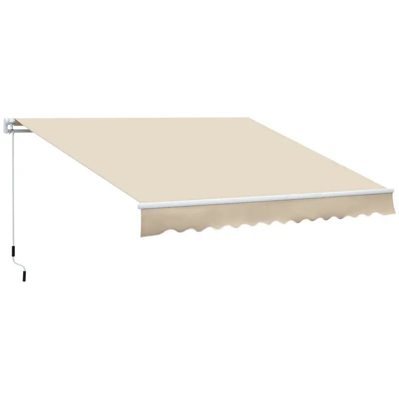 12' X 8' Retractable Patio Awning With Manual Crank, Uv & Water-Resistant Fabric And Aluminum Frame, Cream White 1