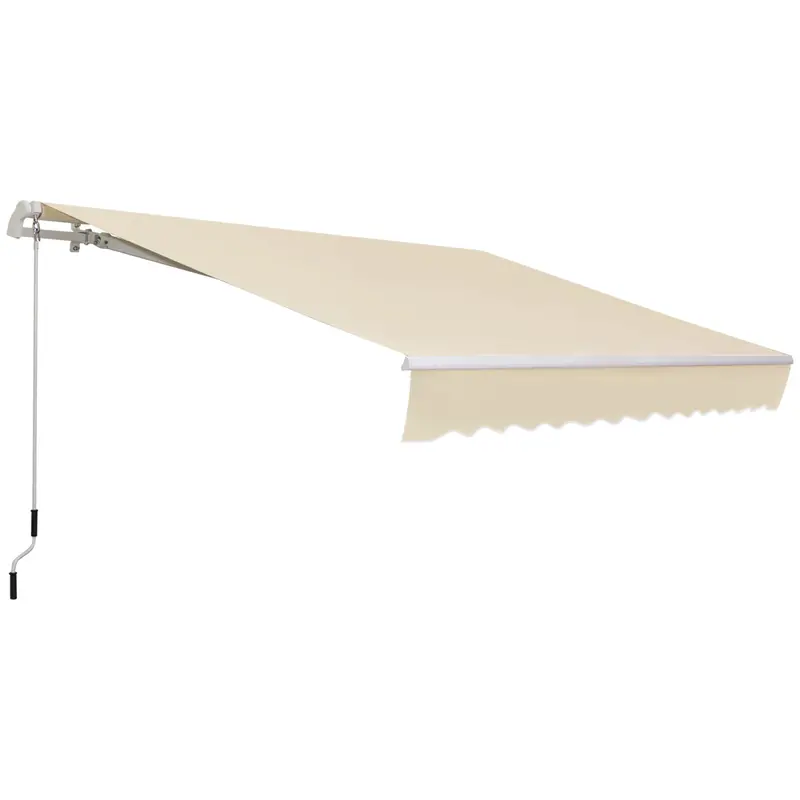 12' X 8' Retractable Patio Awning With Manual Crank, Uv & Water-Resistant Fabric And Aluminum Frame, Cream White 2