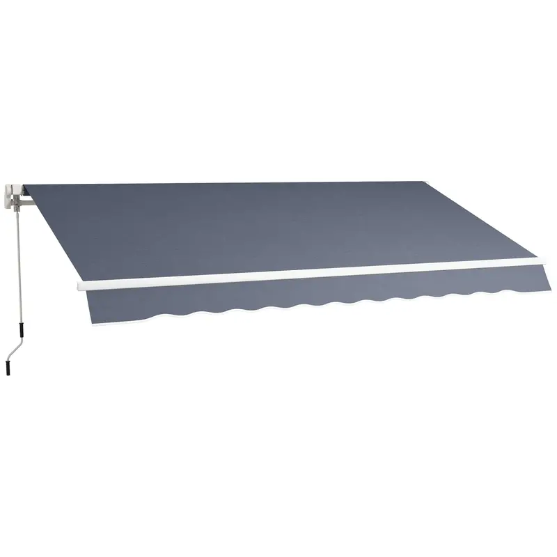 12' X 8' Retractable Patio Awning With Manual Crank, Uv & Water-Resistant Fabric And Aluminum Frame, Dark Grey 1