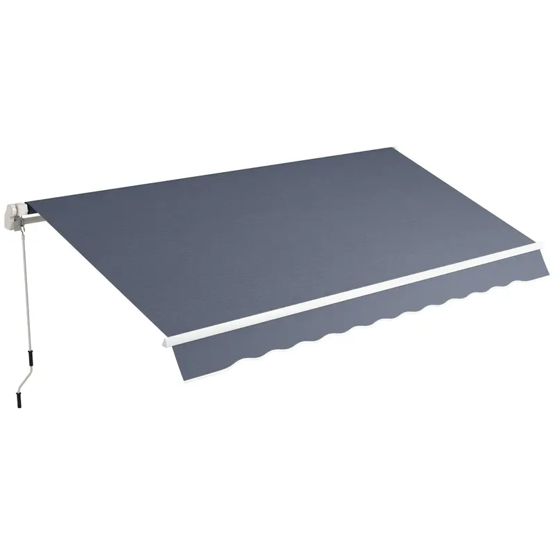 12' X 8' Retractable Patio Awning With Manual Crank, Uv & Water-Resistant Fabric And Aluminum Frame, Dark Grey 2