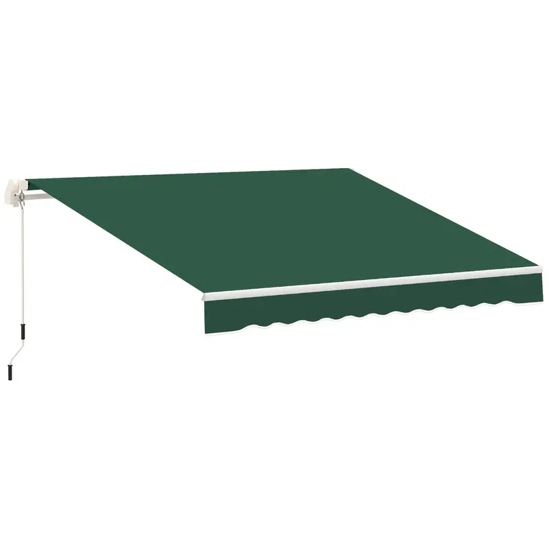 12' X 8' Retractable Patio Awning With Manual Crank, Uv & Water-Resistant Fabric And Aluminum Frame, Green 1