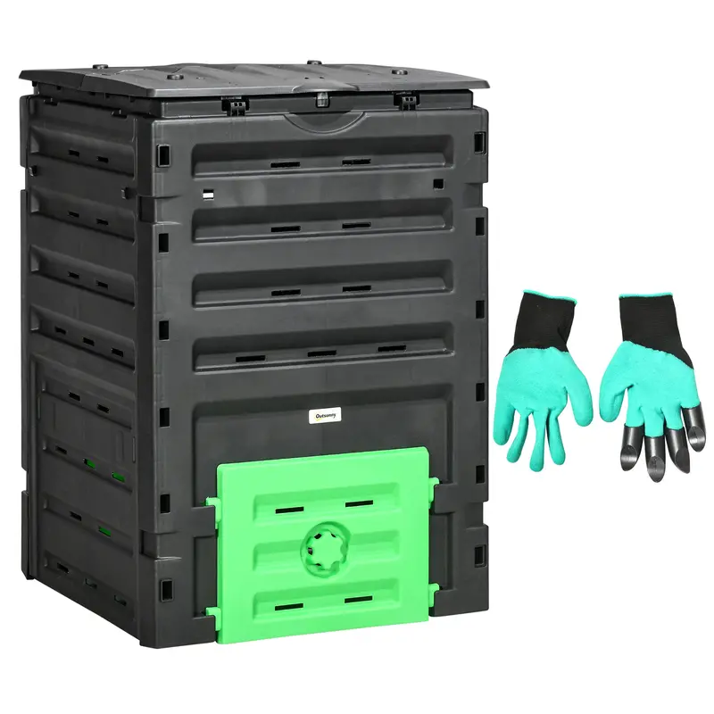 120 Gallon Compost Bin With 80 Vents & 2 Doors, Black 1