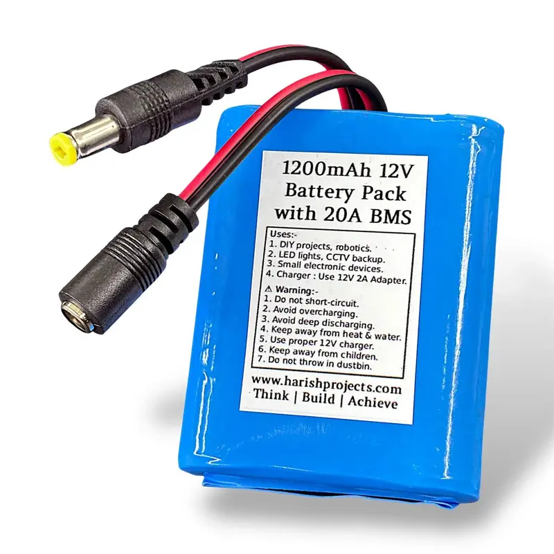 12V 1200Mah Rechargeable Battery Pack With 20A Bms | Hongli Lithium Battery With Dc Male & Female Socket For Robotics & Diy Projects 1