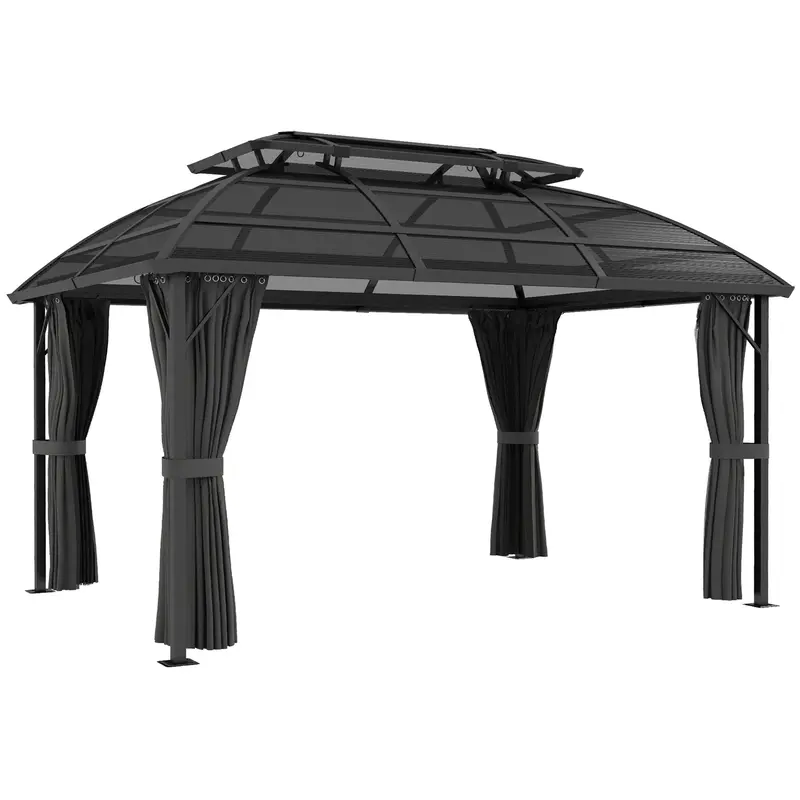 13' X  10' Double Roof Gazebo With Curtains & Nettings, Black 1