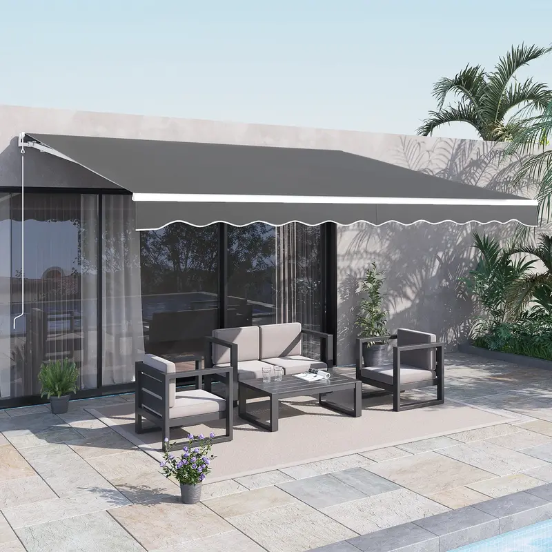 13' X 10' Electric Retractable Awning With Remote Control & Manual Crank Handle, Grey 1