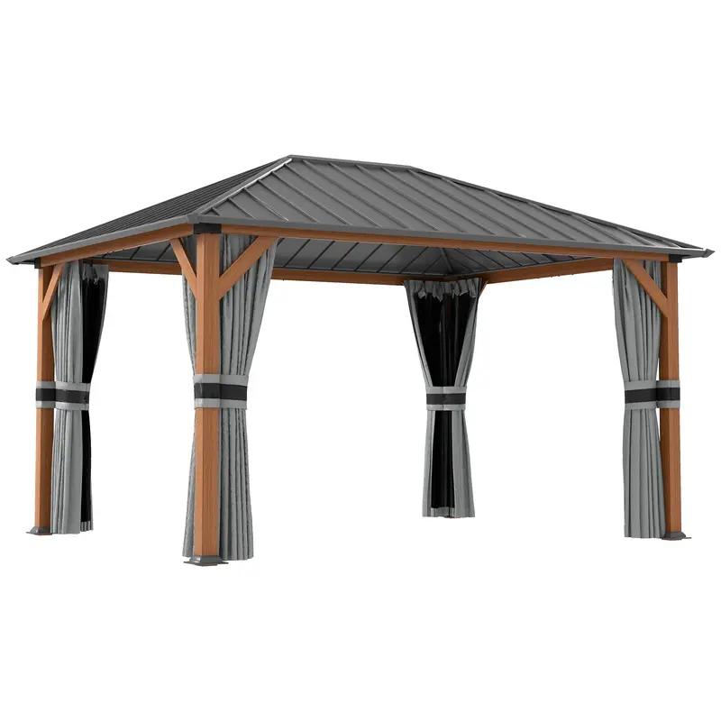13' X 10' Hardtop Gazebo With Netting & Curtains, Galvanized Steel Frame 1